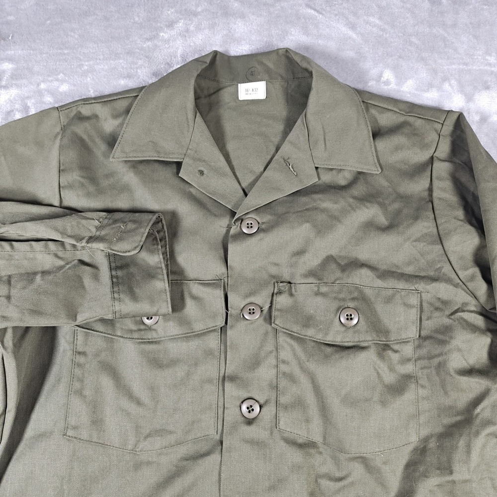 Vintage US Army OG 507 Utility Shirt Men 16.5x32 Large Dura Press Military 70s